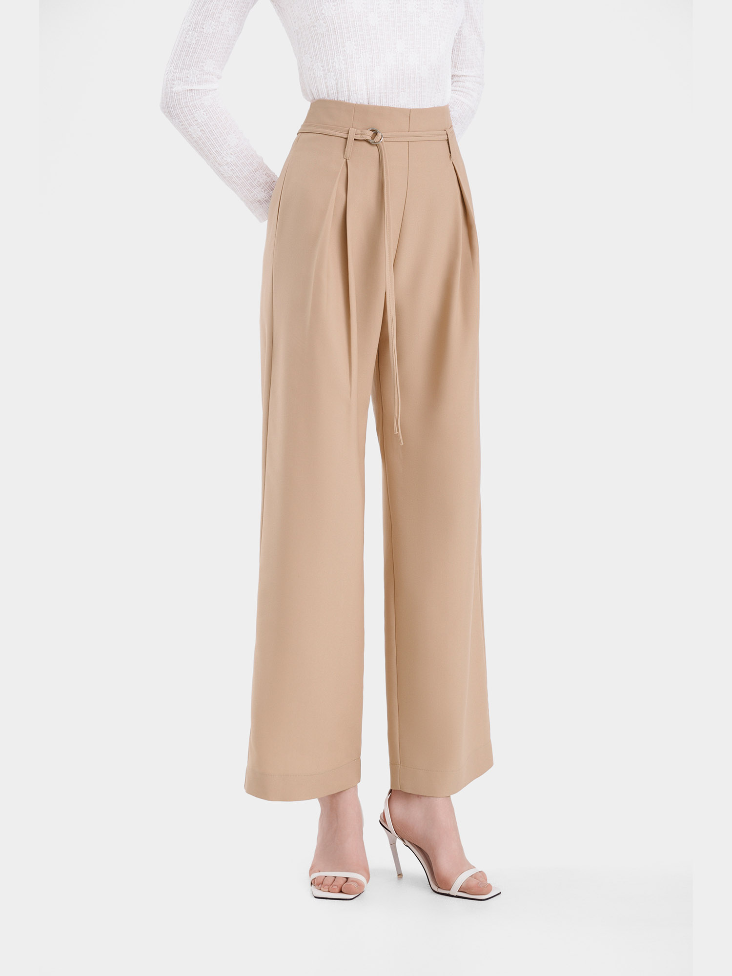 Quần dài ống suông xếp li trước 2 túi phối dây thắt lưng