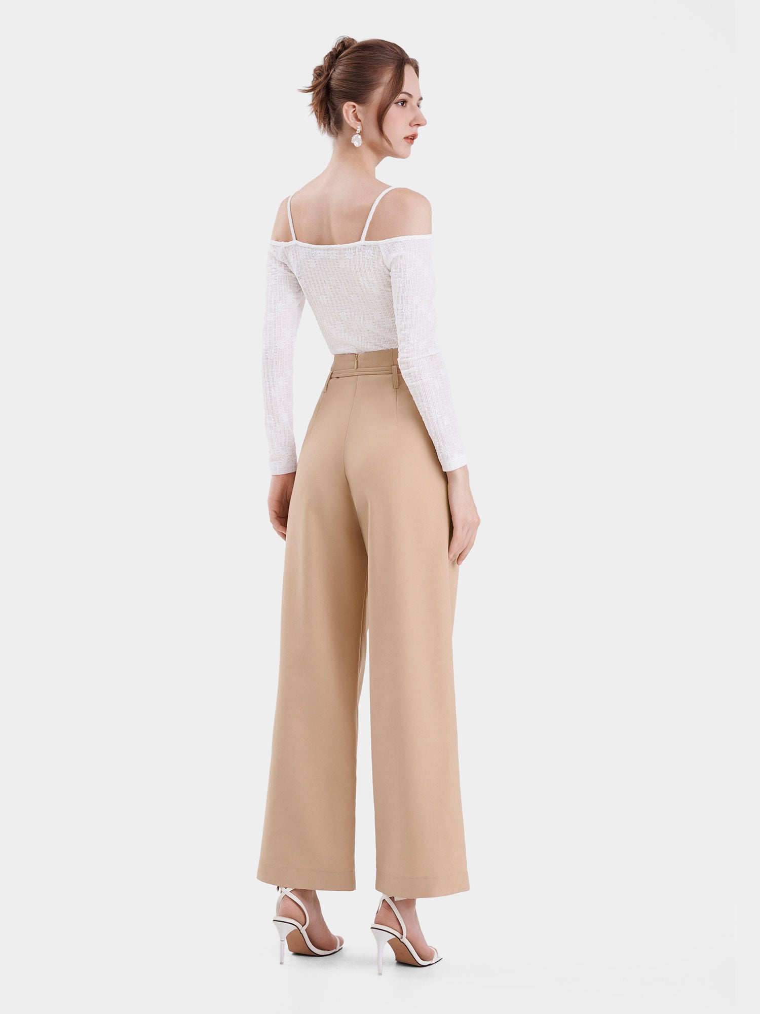 Quần dài ống suông xếp li trước 2 túi phối dây thắt lưng