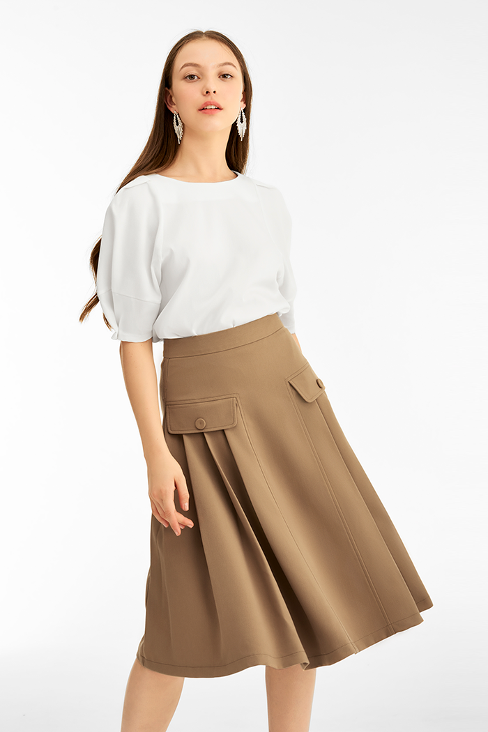 Váy midi xếp li hông
