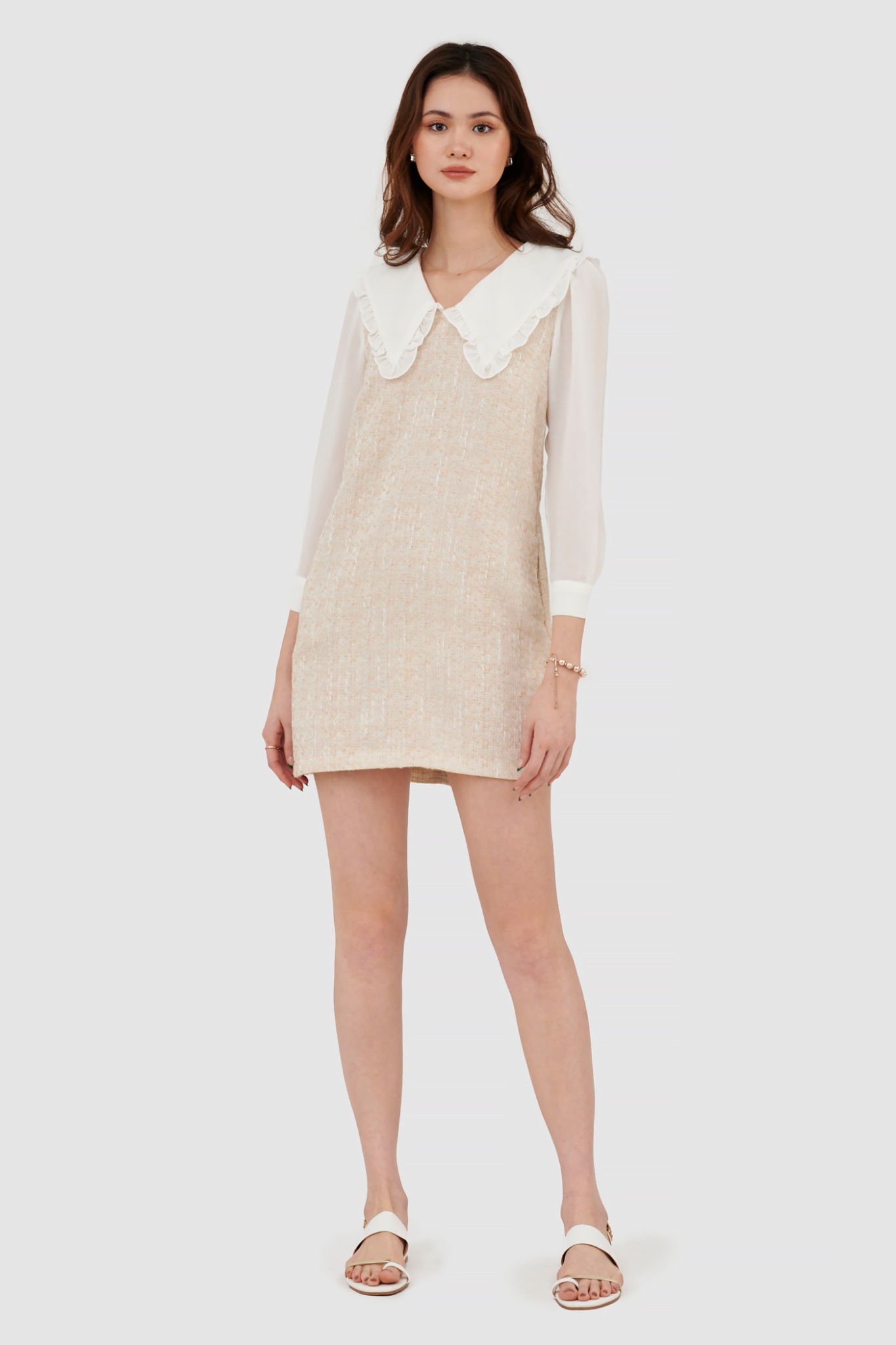 Đầm form suông vải tweed phối vải