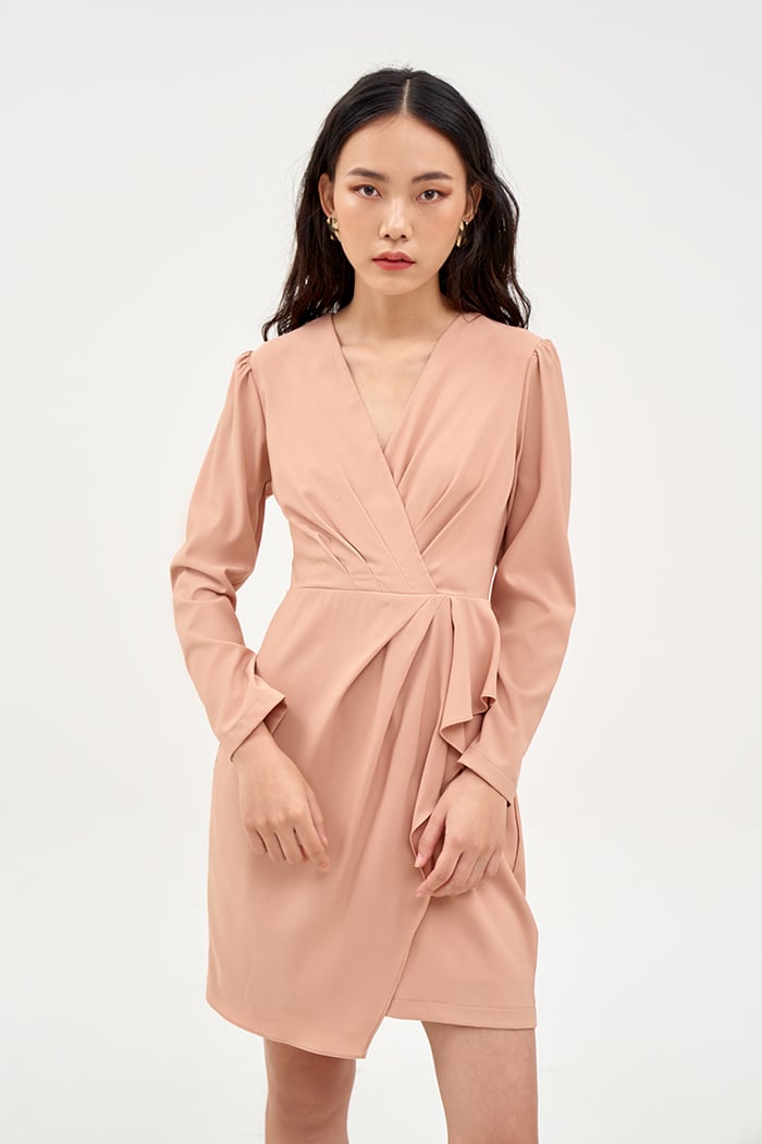 Đầm đắp chéo xếp li thân trước tay lở