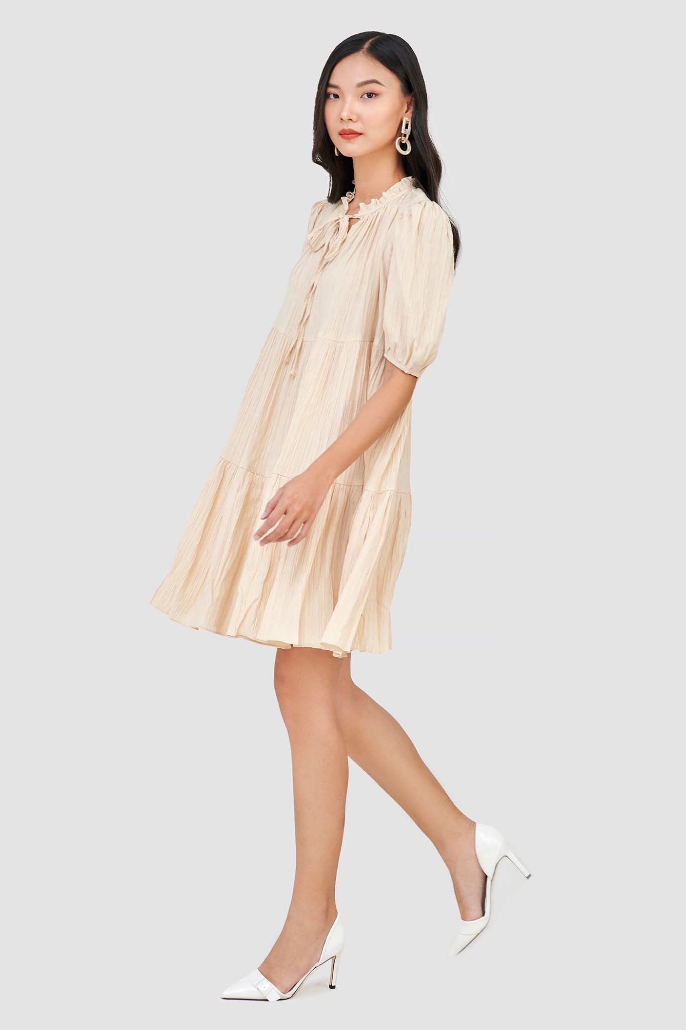Đầm form babydoll 3 tầng tay phồng