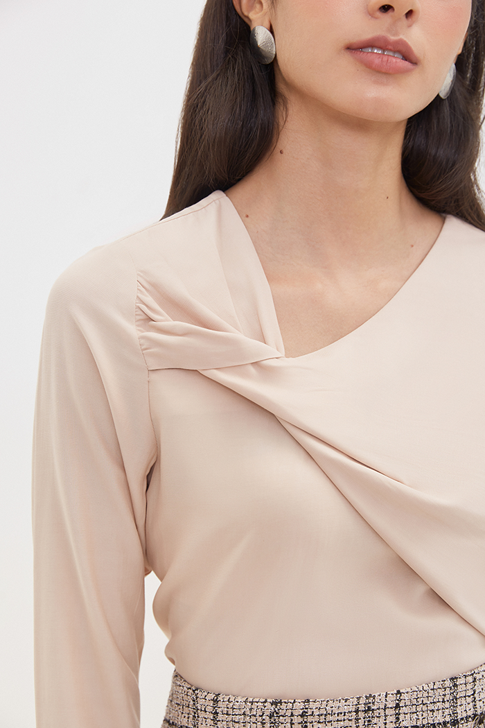Áo cổ tròn tay dài wrap ngực