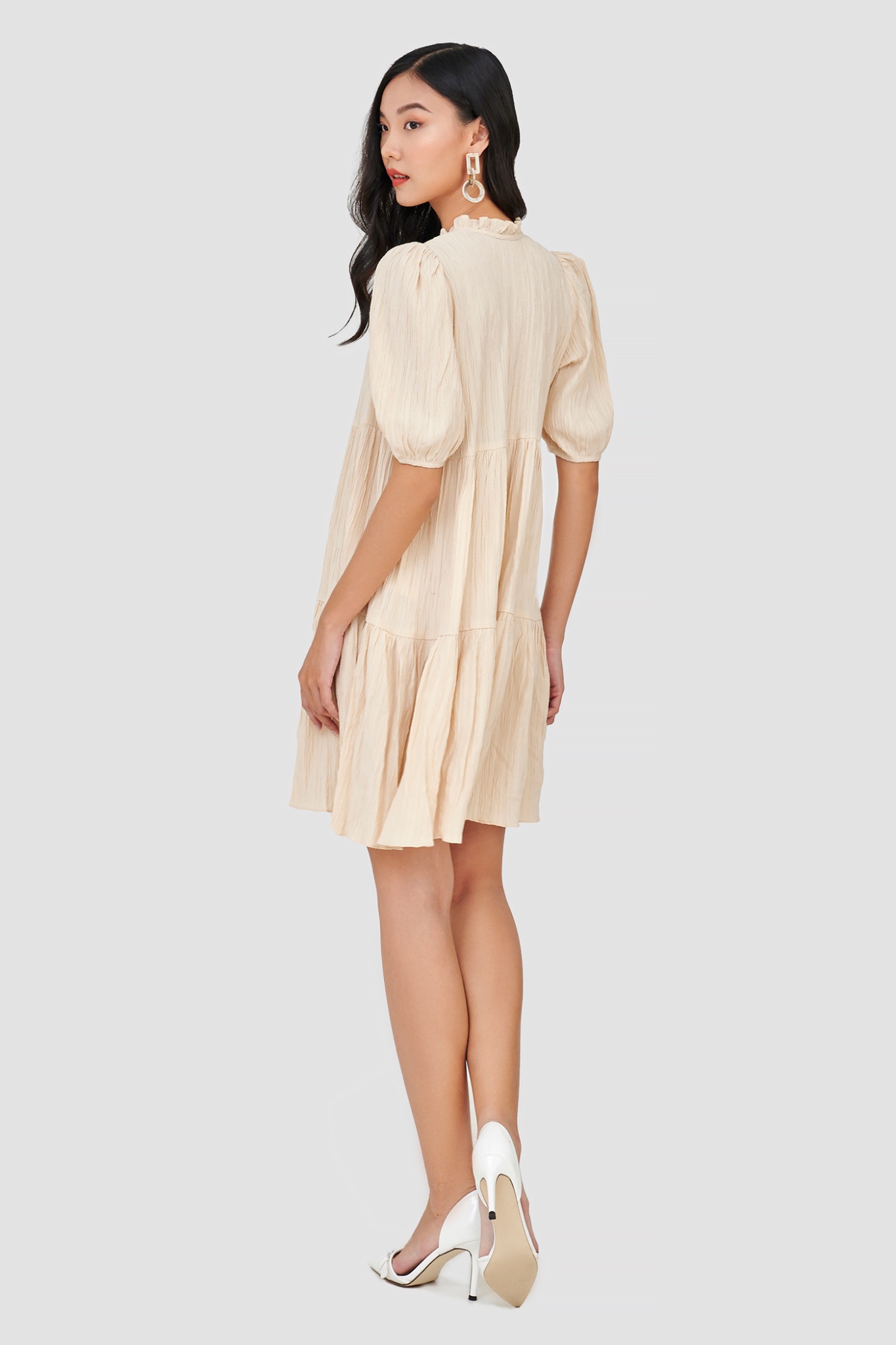 Đầm form babydoll 3 tầng tay phồng
