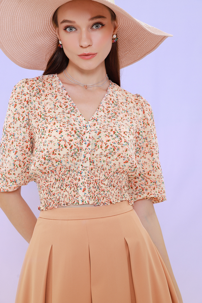Áo smocking eo cài nút