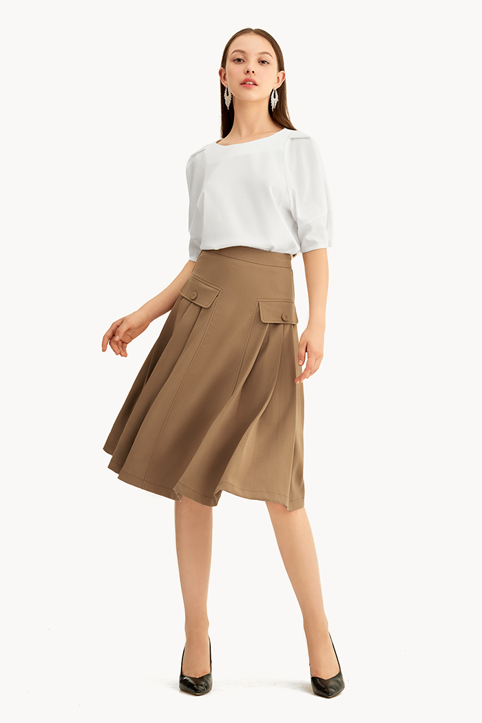 Váy midi xếp li hông