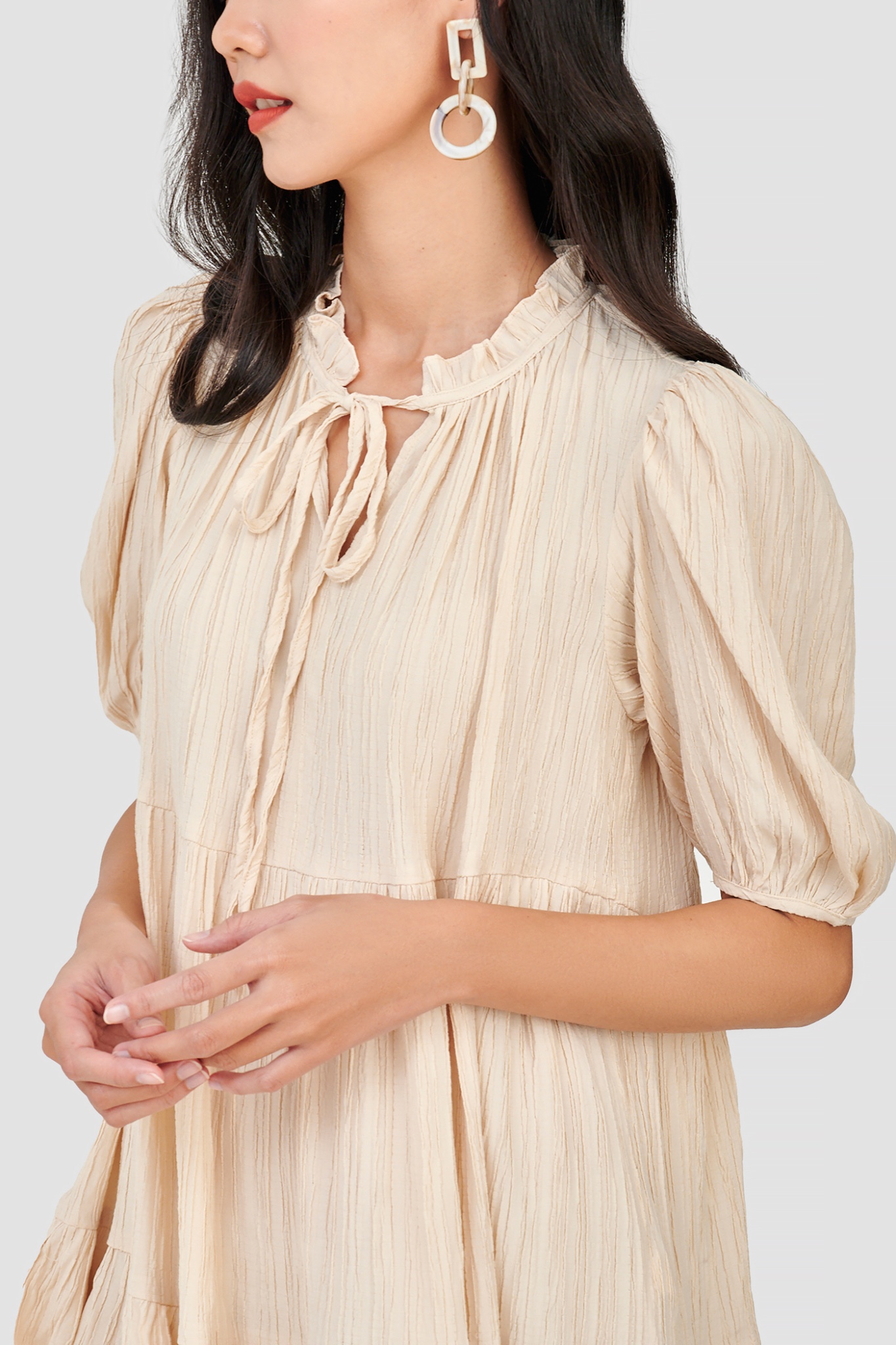 Đầm form babydoll 3 tầng tay phồng