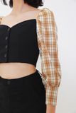  Áo croptop phối tay caro cài nút 