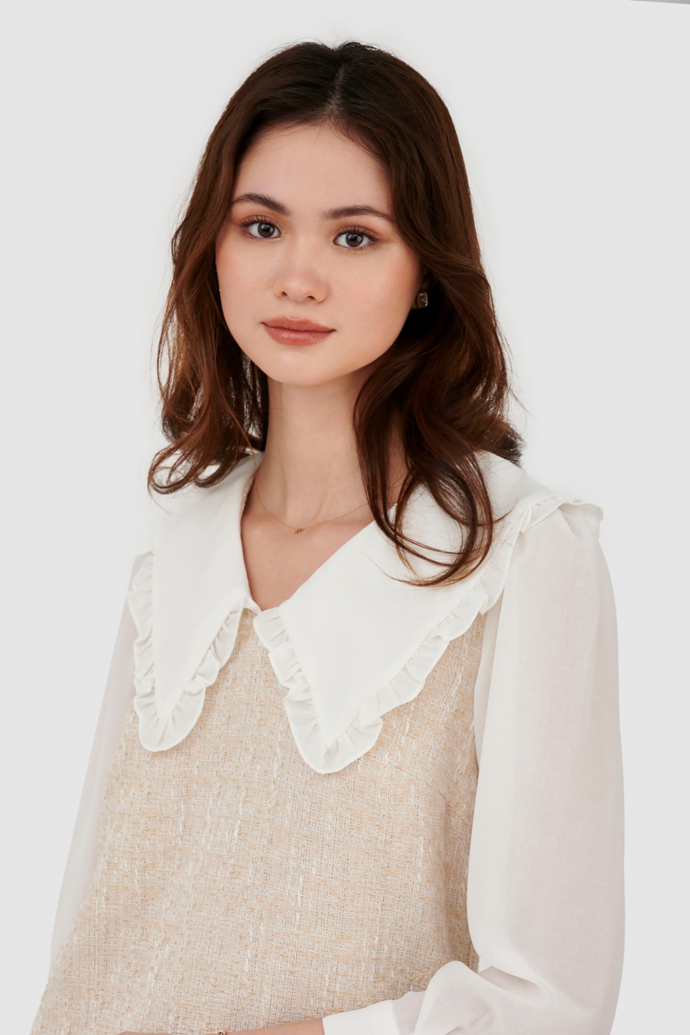 Đầm form suông vải tweed phối vải