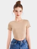  Áo thun gân croptop tay ngắn cuốn biên 