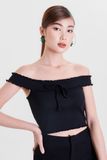  Áo thun crop top vai ngang nhún thun 