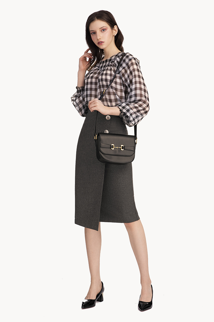 Áo caro voan xốp tay nhún