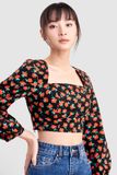  Áo croptop tay dài smocking lưng họa tiết hoa 