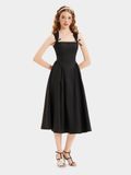  Đầm midi sát nách cổ vuông rã hông nơ ngực 