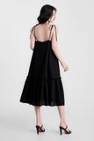  Đầm linen midi 2 dây xẻ V 