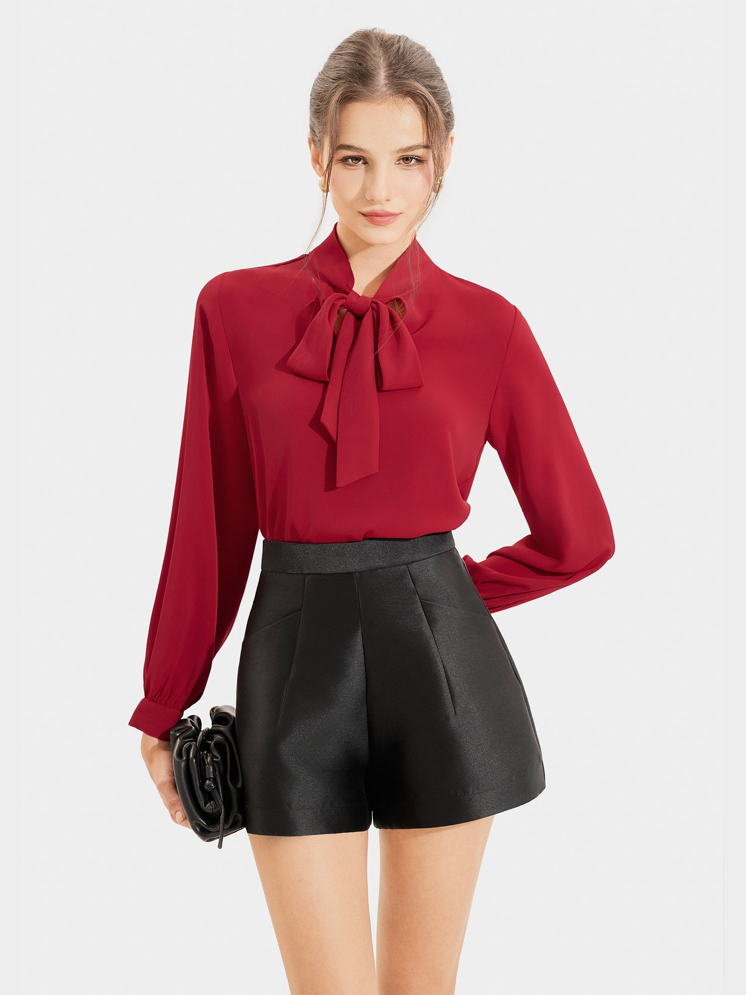 Quần short lưng cao form A túi xéo liền ben