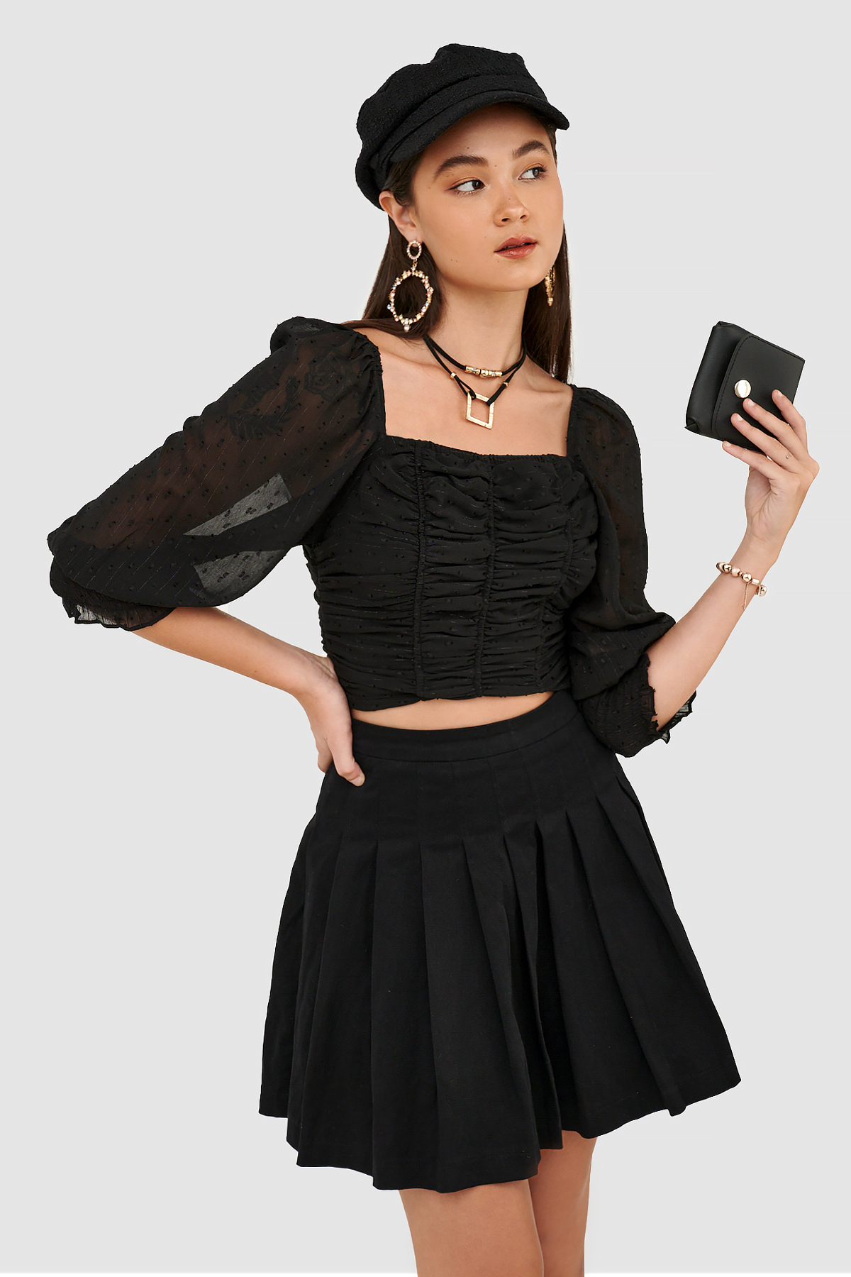 Áo kiểu nhún ngực tay dài smocking