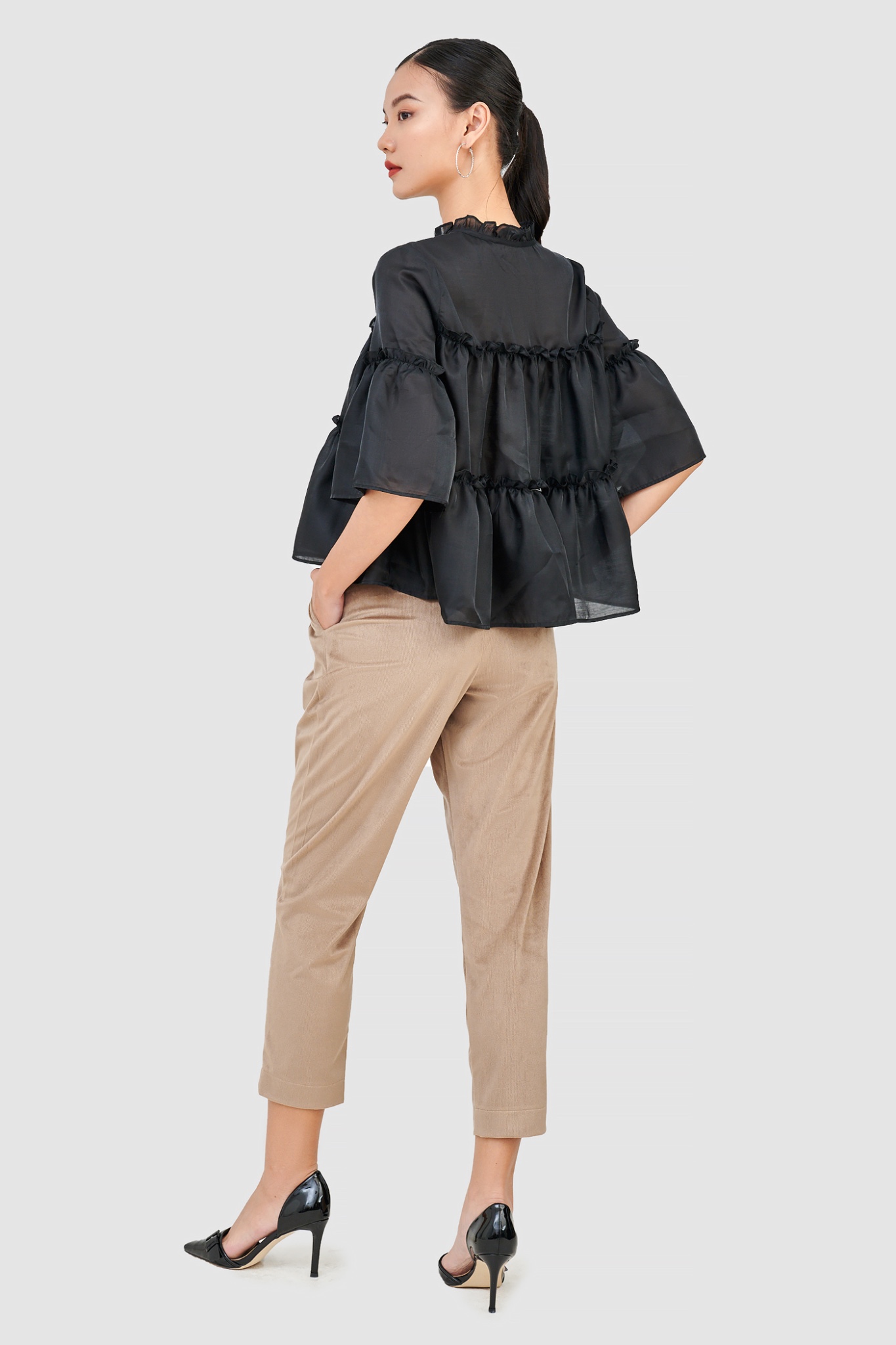 Áo kiểu sheer 3 tầng tay nhún bèo