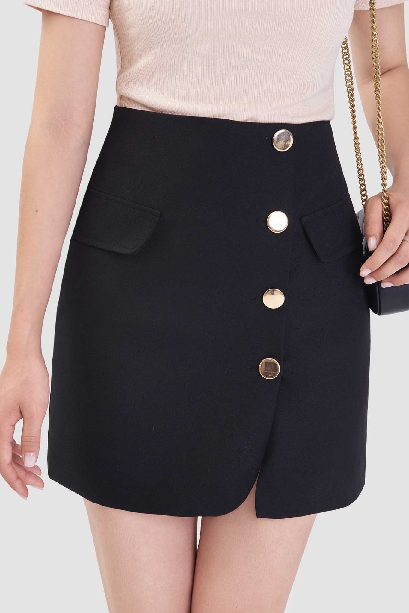  Váy mini nhấn hàng nút đắp chéo 