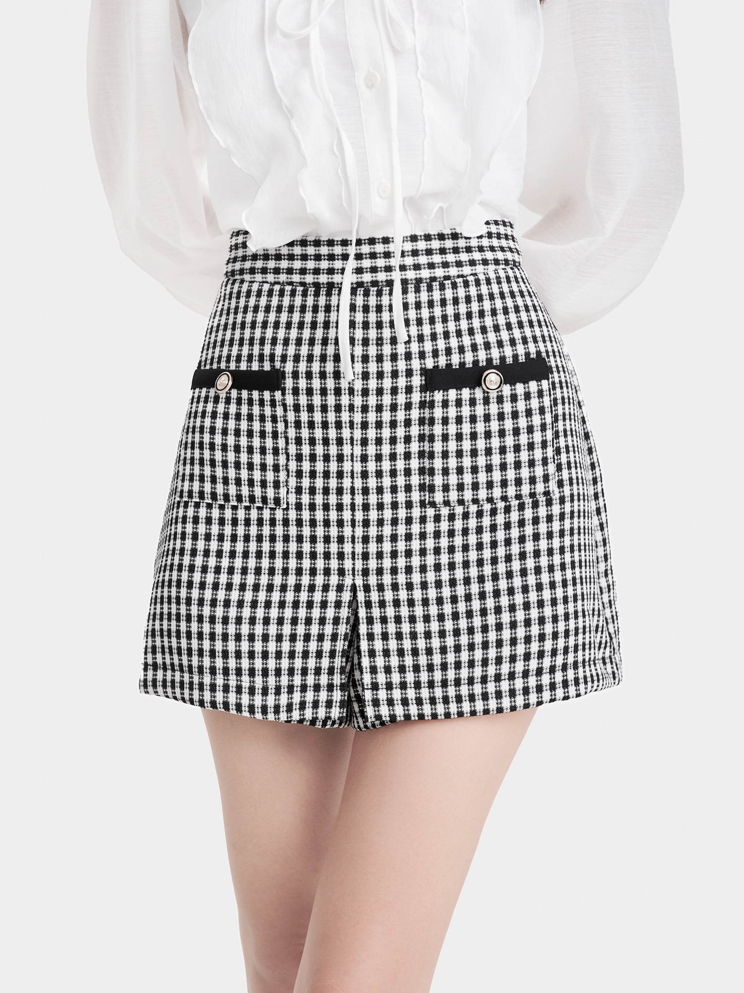 Váy quần vải bố xẻ trước 2 túi phối viền