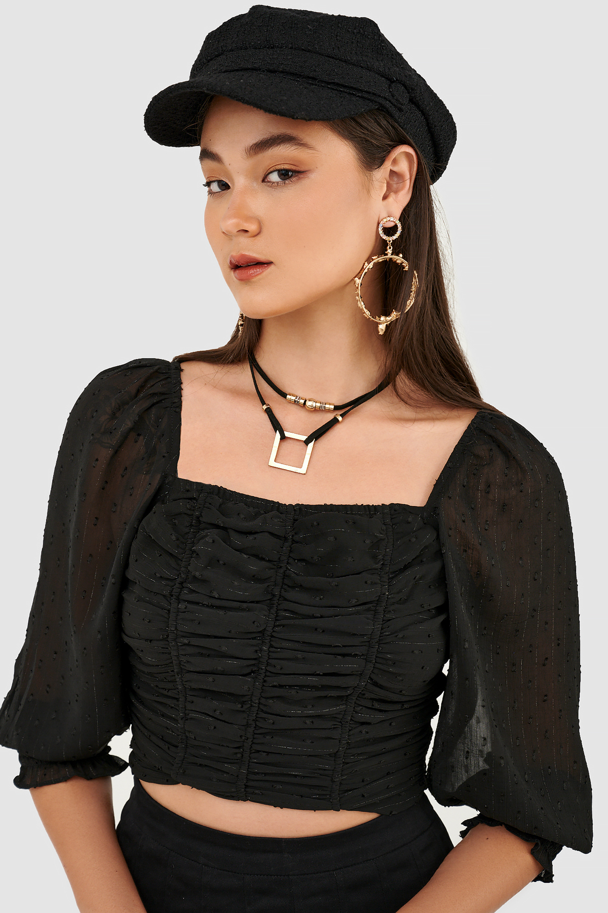 Áo kiểu nhún ngực tay dài smocking