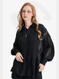  Áo sơ mi vải xô form rộng phối ren 