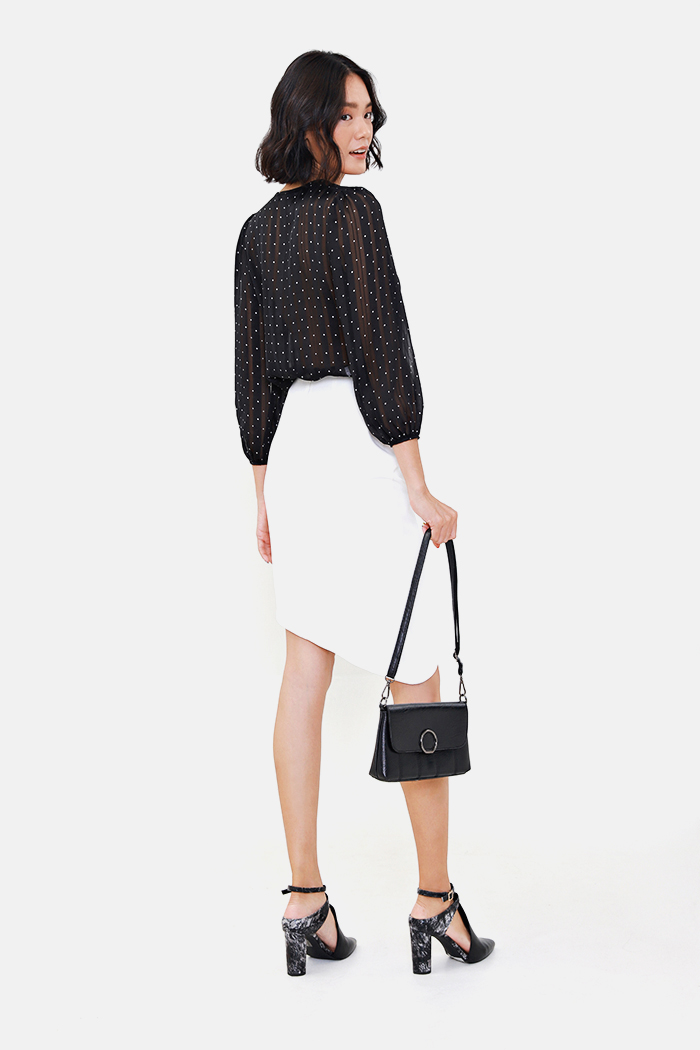 Áo sheer bi cột nơ trước