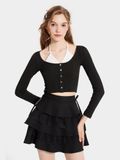  Áo thun croptop form ôm tay dài cột dây sau 