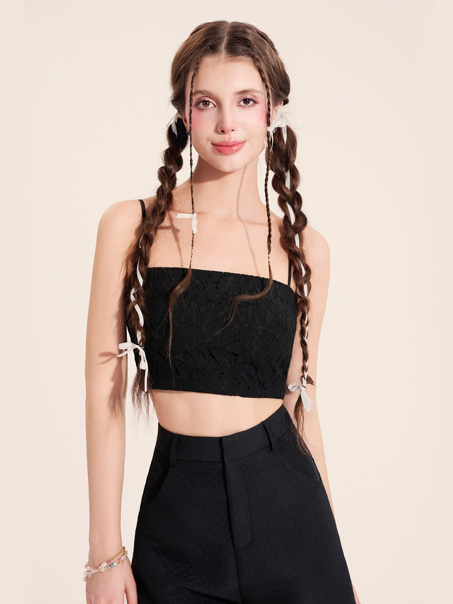  Áo ren 2 dây croptop dây kéo sau 