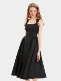  Đầm midi sát nách cổ vuông rã hông nơ ngực 