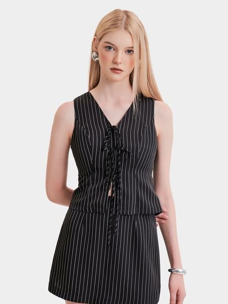  Áo gile kẻ sọc thắt nơ thân trước 