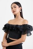  Áo croptop bẹt vai 3 tầng bèo 