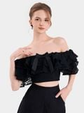  Áo ren croptop phối bèo 3 tầng đính nơ cổ 