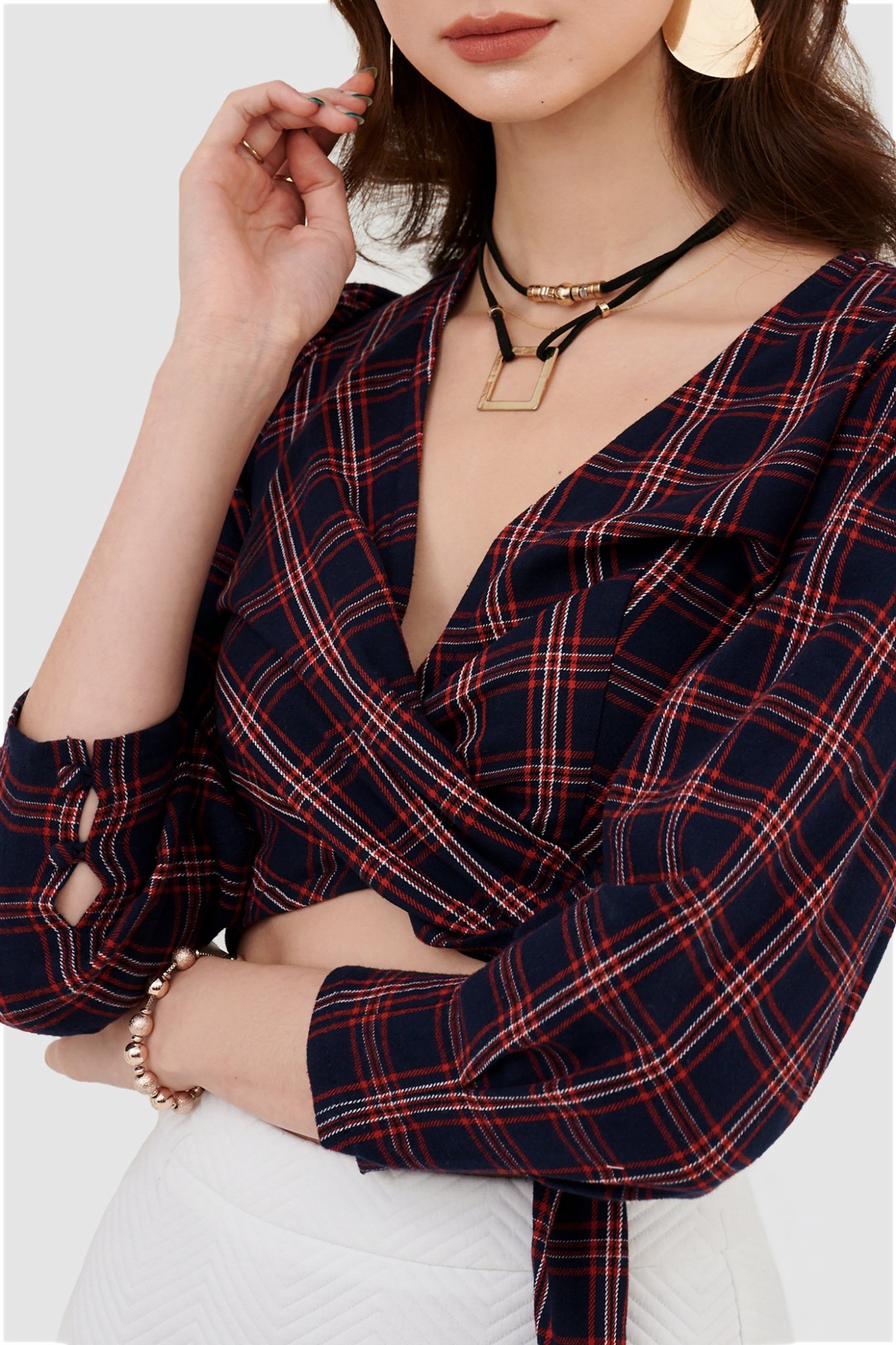 Áo kiểu crop tay dài nơ eo