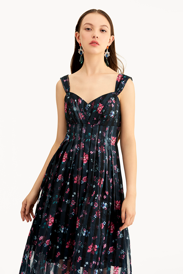 Đầm hoa văn sheer 2 dây