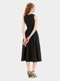  Đầm midi sát nách cổ vuông rã hông nơ ngực 