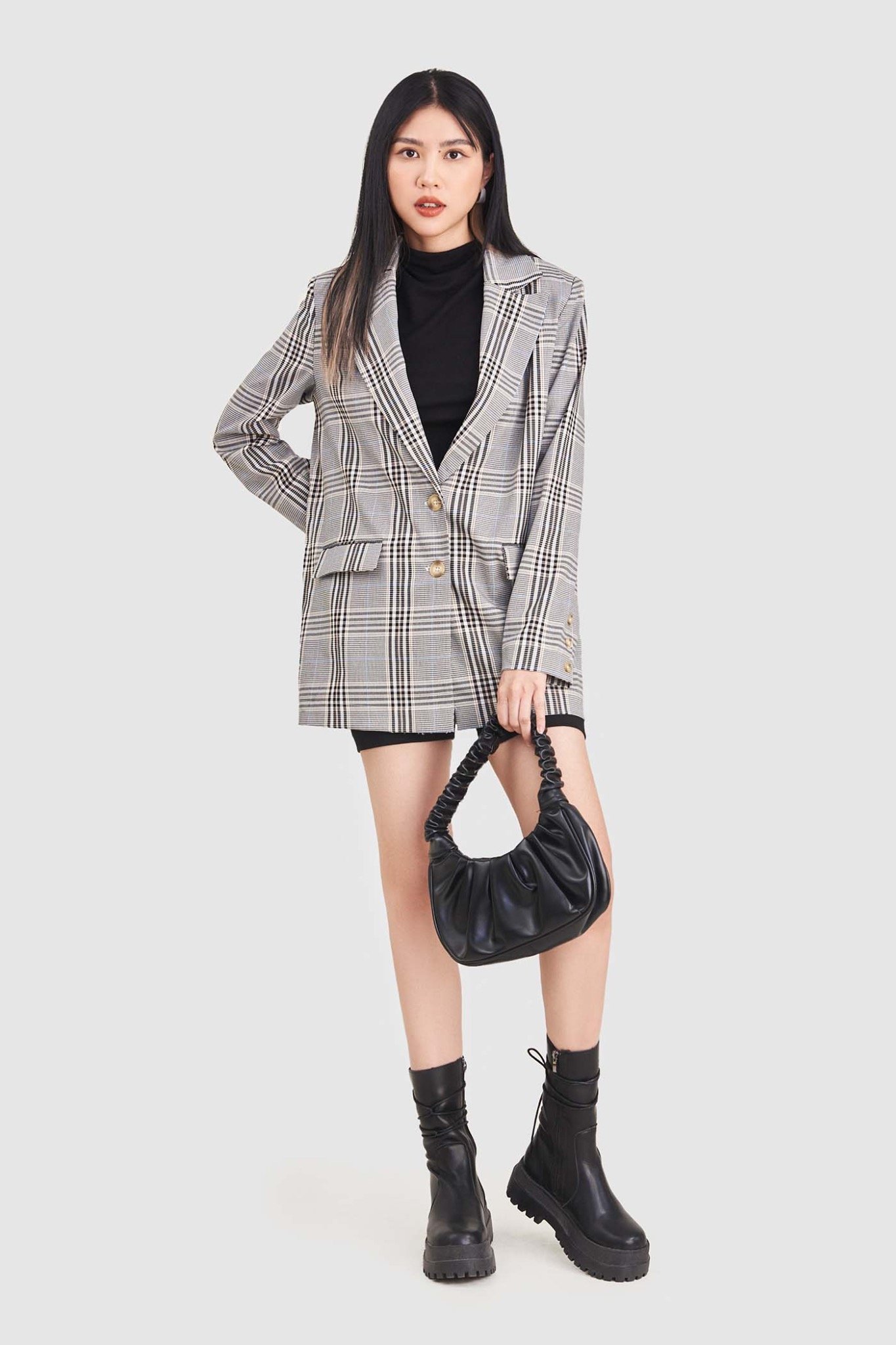 Áo khoác blazer oversized họa tiết ca rô