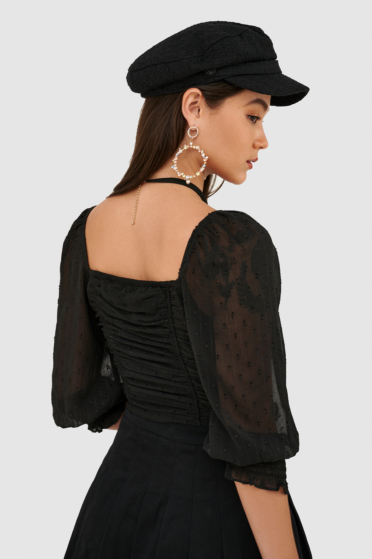 Áo kiểu nhún ngực tay dài smocking