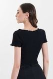  Áo thun gân croptop tay ngắn cuốn biên 