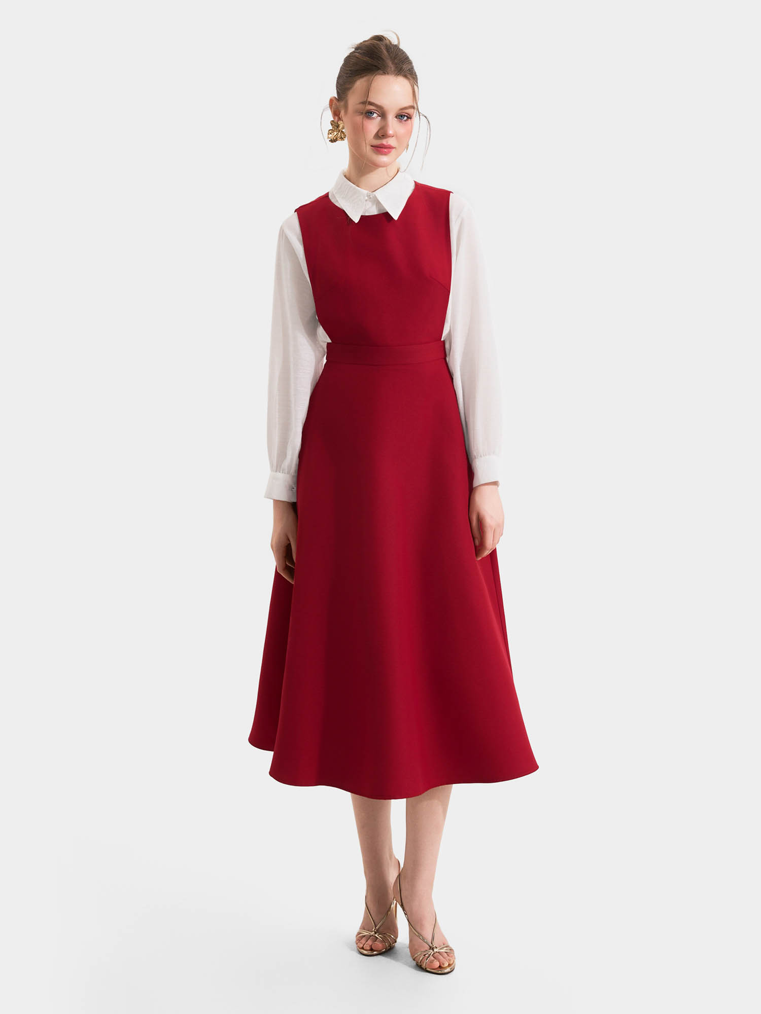 Đầm yếm midi phối sơ mi