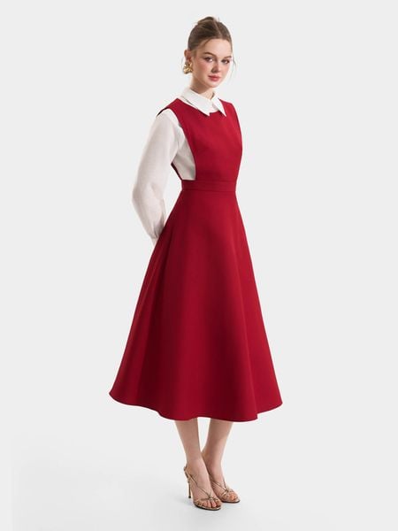  Đầm yếm midi phối sơ mi 