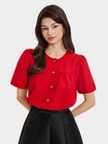  Áo cổ tròn nhún ngực tay phồng đính nút 