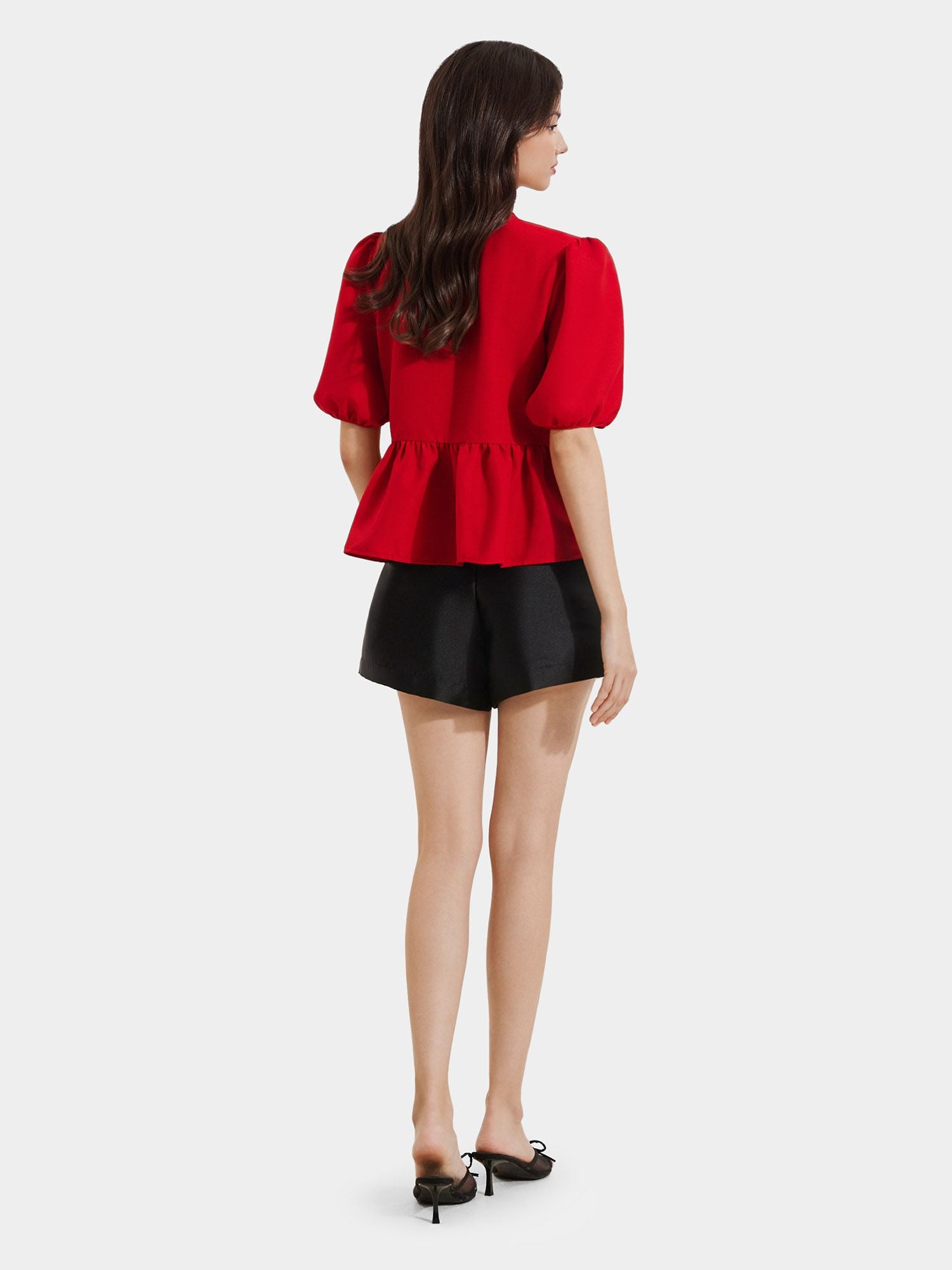  Áo kiểu cổ tim tay phồng nhún ngực và eo 