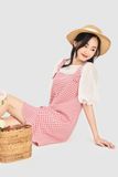  Đầm form suông phối yếm caro gingham 