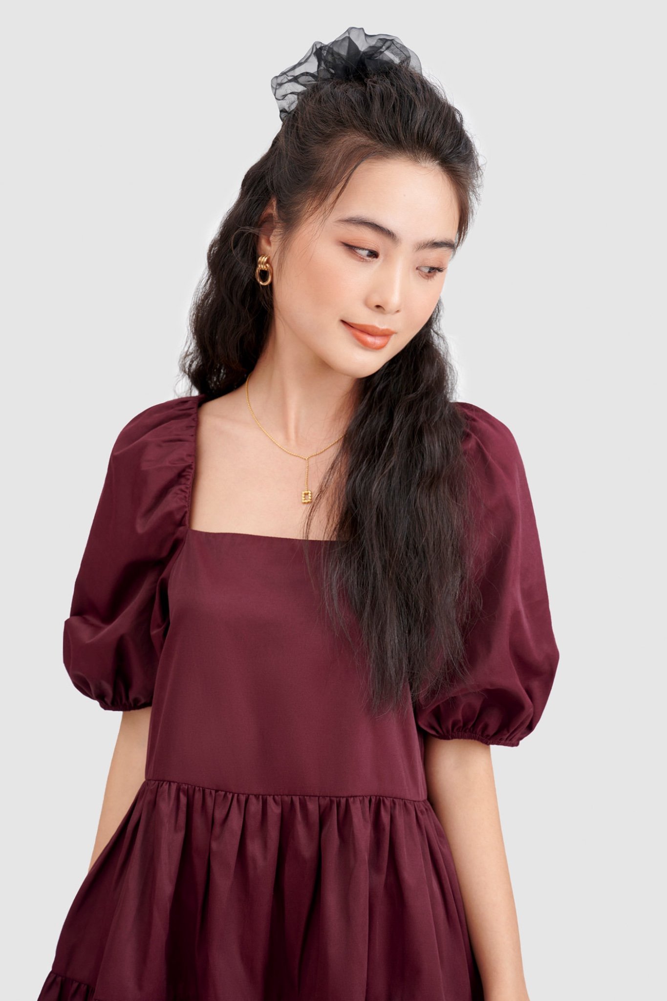 Đầm babydoll cotton cổ vuông 3 tầng