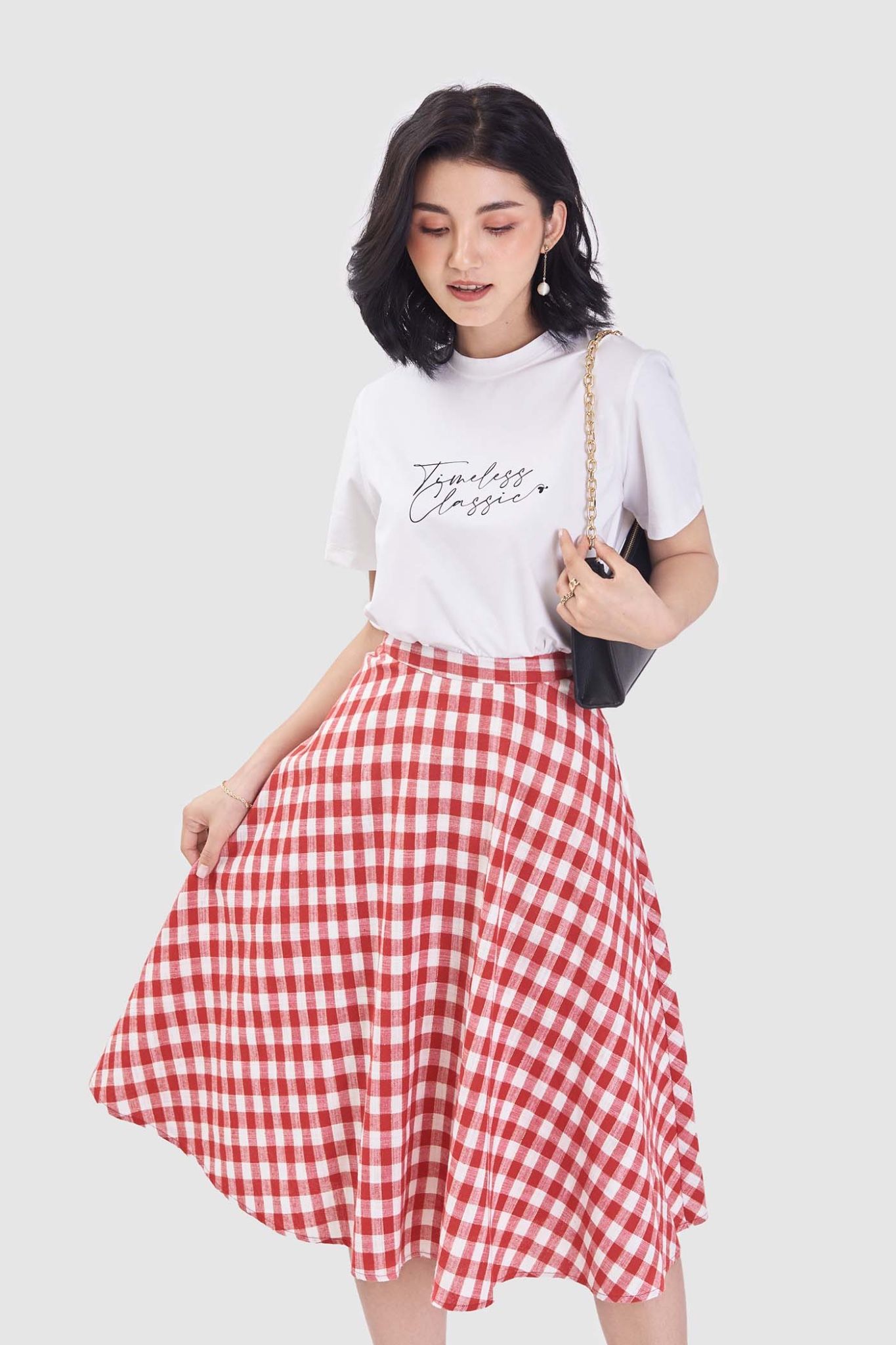  Váy midi họa tiết caro gingham 