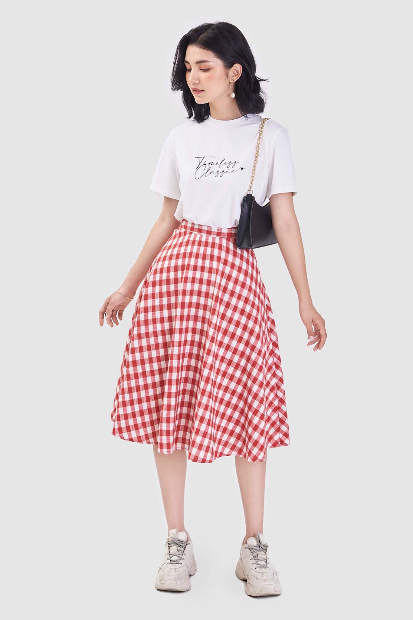  Váy midi họa tiết caro gingham 