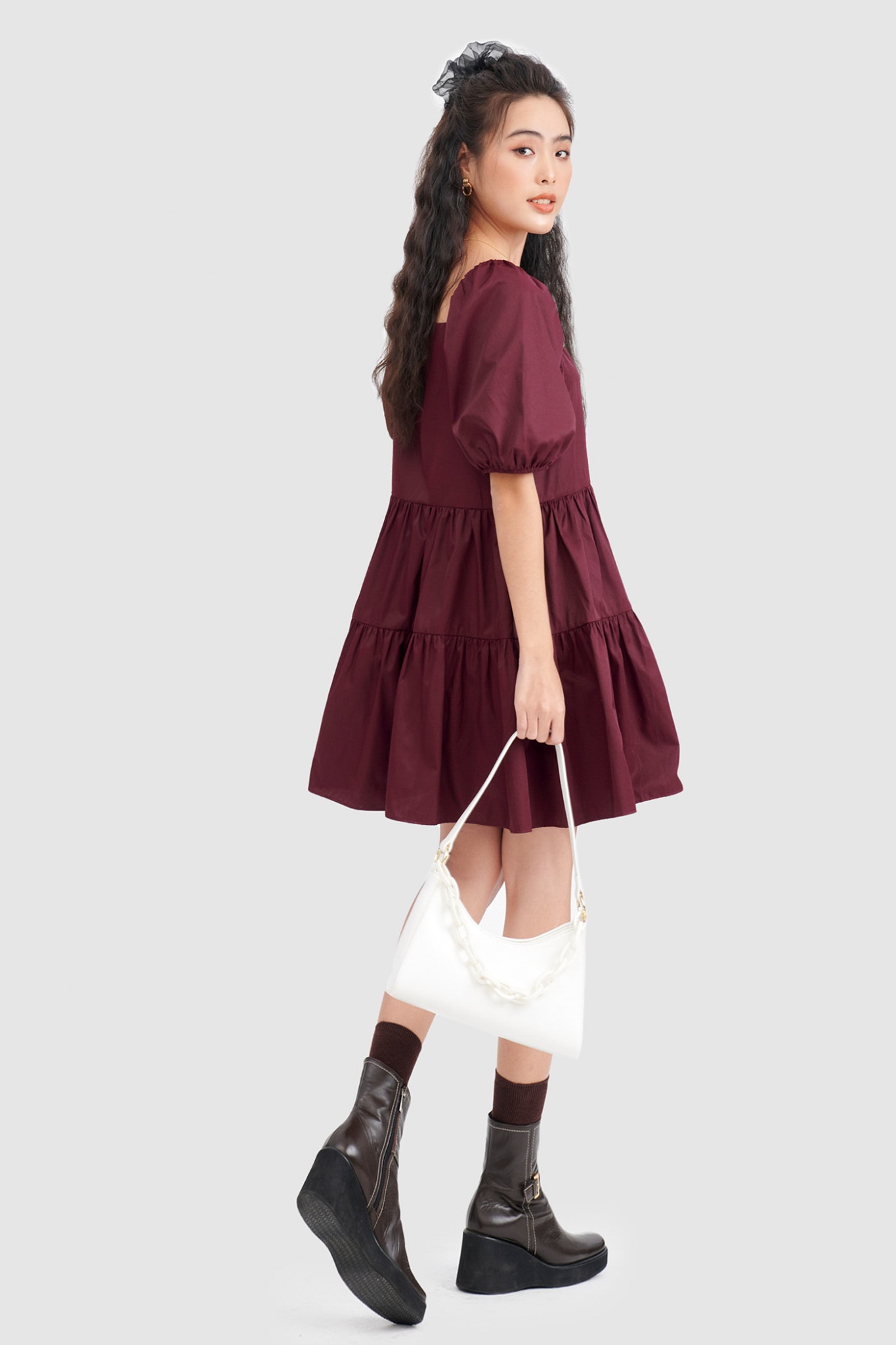Đầm babydoll cotton cổ vuông 3 tầng