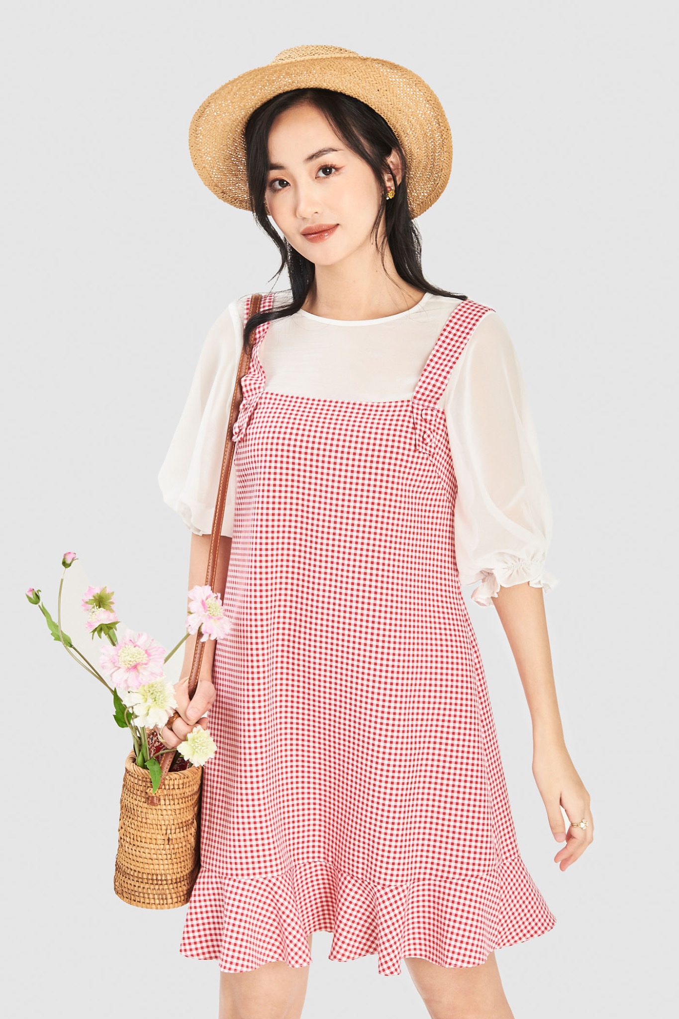 Đầm form suông phối yếm caro gingham