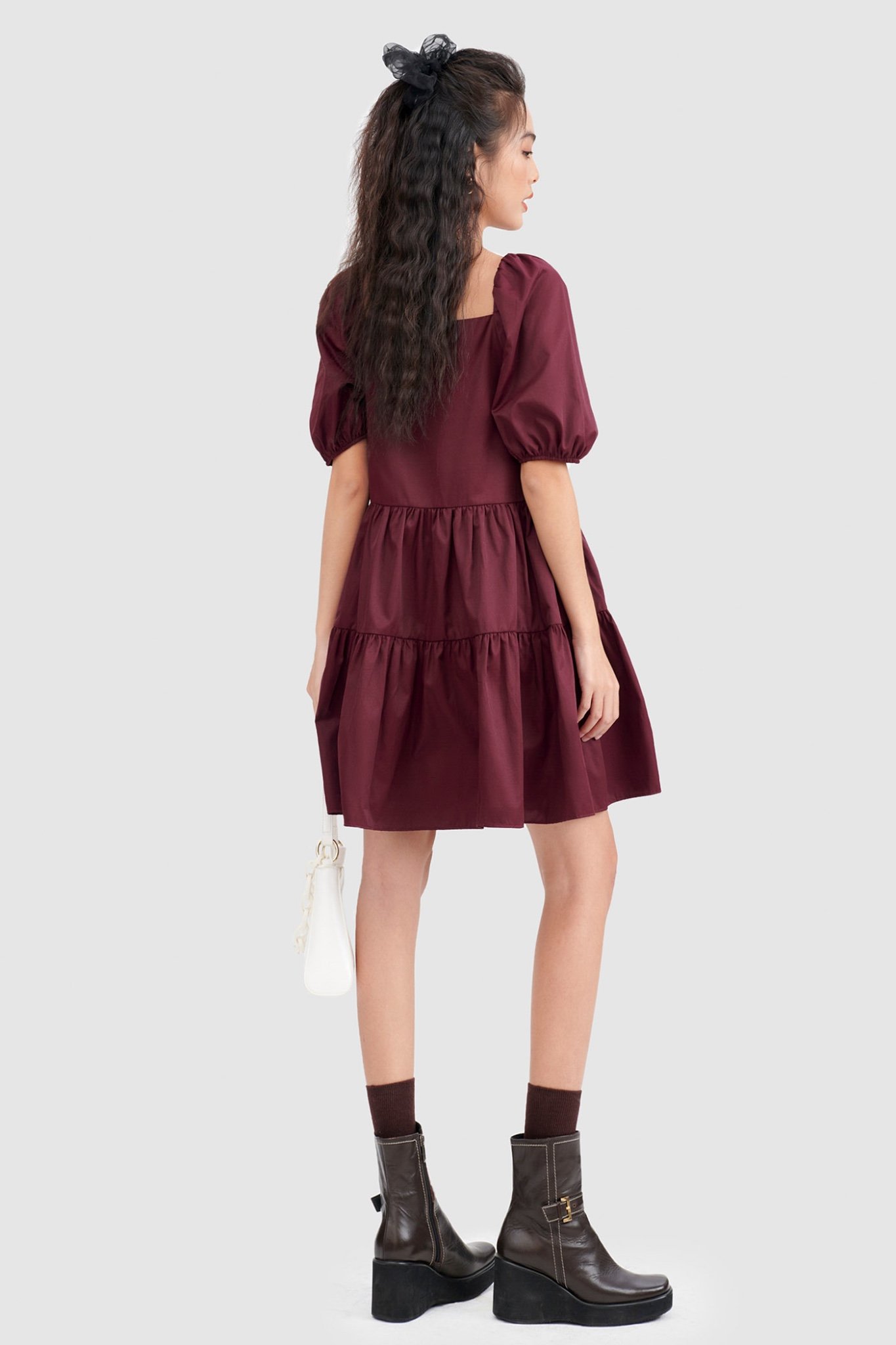 Đầm babydoll cotton cổ vuông 3 tầng